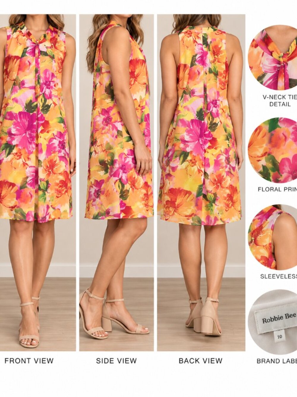 Robbie Bee Pink Orange Yellow Floral Mini Dress